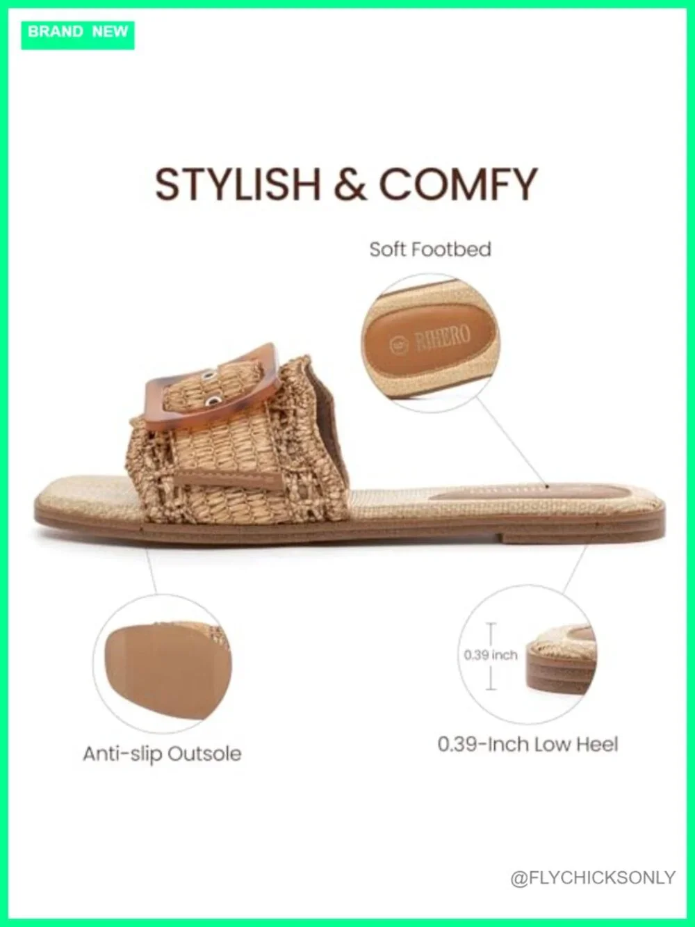 Woven Raffia Slide Sandals with Square Toe and Buckle